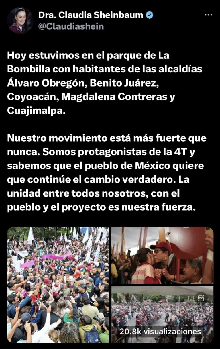 Sheinbaum llama a la unidad de 'corcholatas' de Morena en elección interna Créditos: Twitter @Claudiashein