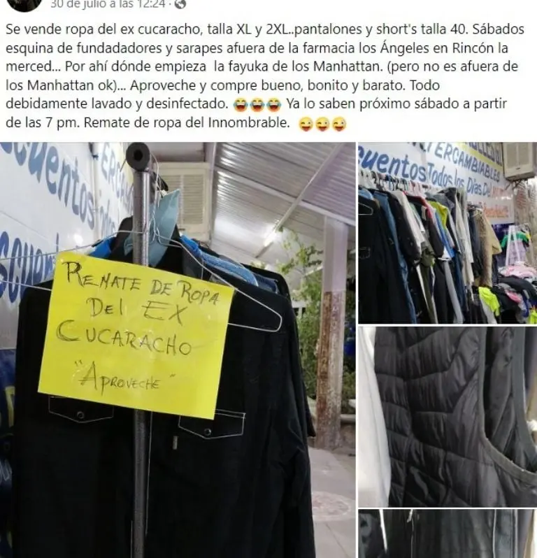 Mujer vende la ropa de su exmarido (Facebook)