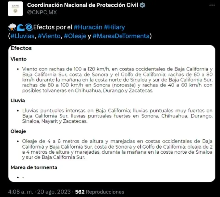 Tras paso de Hilary, AMLO revela acciones a seguir para ayudar a los afectados. Créditos: Twitter