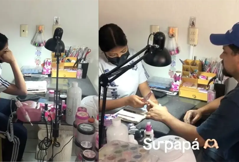 VIDEO: Padre se deja poner uñas porque amigas dejaron plantada a su hija. VIDEO: Padre se deja poner uñas porque amigas dejaron plantada a su hija.