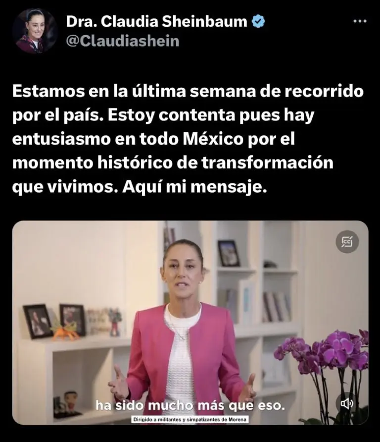 Sheinbaum anuncia último recorrido antes de encuesta interna de Morena Créditos: Twitter