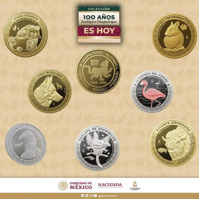 ¿Dónde comprar las 7 monedas por los 100 años del Zoológico de Chapultepec? Foto: Casa de la Moneda