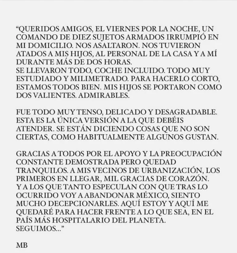 El cantante rompió el silencio sobre el robo a su casa por comando armando Créditos: Instagram