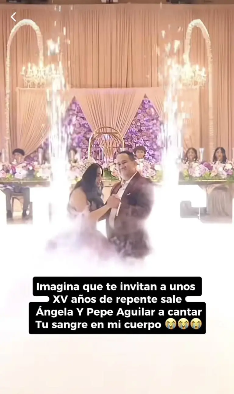 Ángela y Pepe Aguilar sorprenden al cantar en fiesta de XV años Créditos: Captura del video