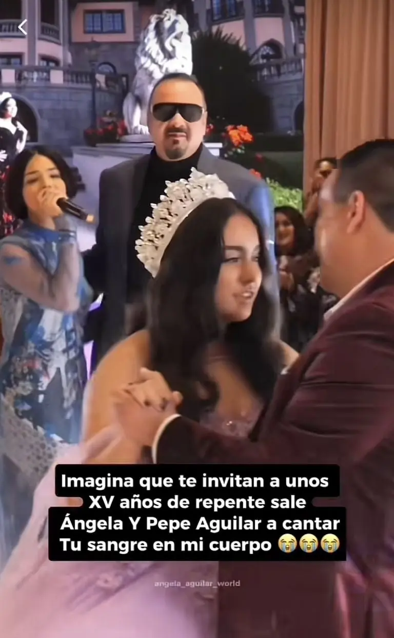 Ángela y Pepe Aguilar sorprenden al cantar en fiesta de XV años Créditos: Captura del video