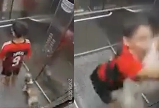 VIDEO: Niño salva a su perro que se atora en elevador. 