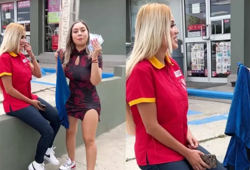 La guapa cajera modelo un vestido de la famosa influencer Karely Ruiz. 