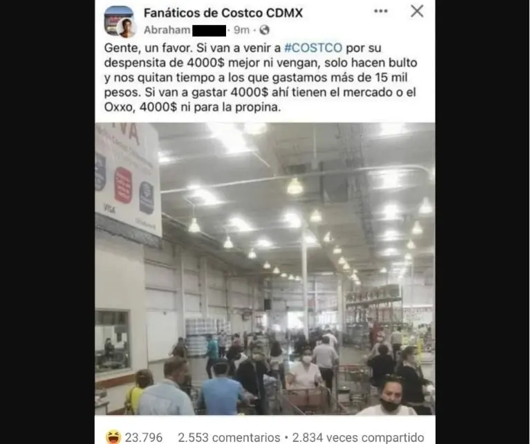 Queja de cliente de Costco (Facebook)
