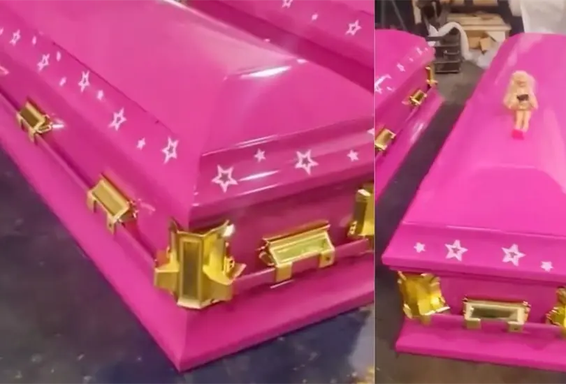Funeraria vende ata&uacute;des rosas de Barbie para las fans de la pel&iacute;cula. 