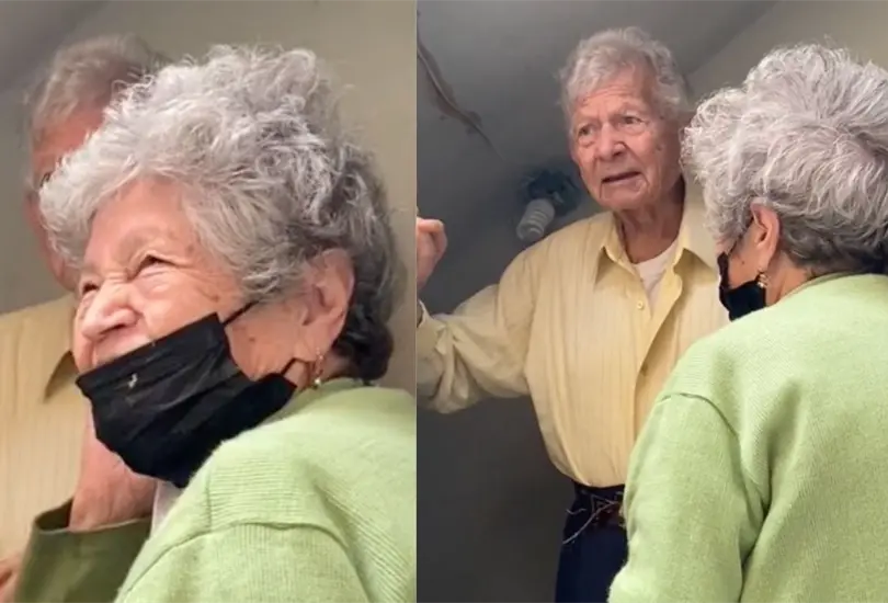VIDEO: Abuelito protagoniza tierna pelea con su esposa por no quererse ba&ntilde;ar. 