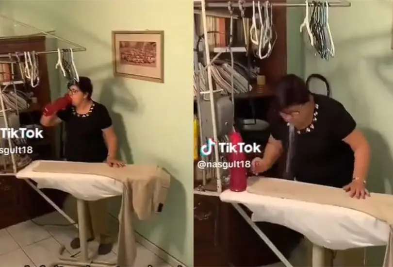 Mujer se hace viral por su inusual  forma de planchar la ropa