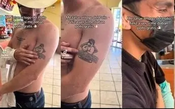 Joven se tat&uacute;a logo del Pollo Feliz. 
