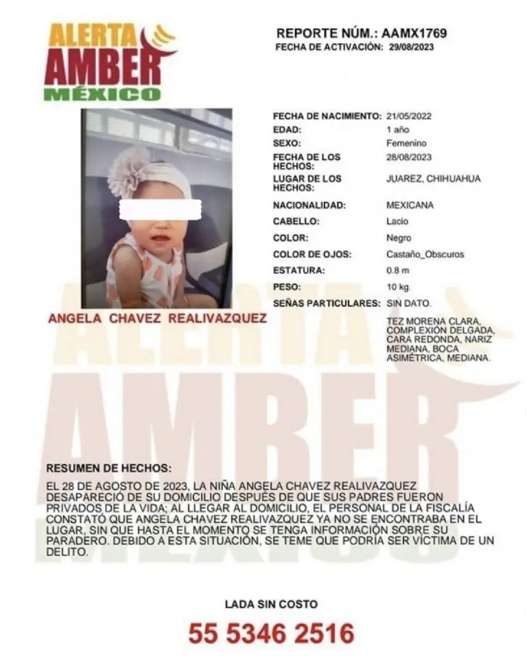 Encuentran a Ángela, niña desaparecida en Juárez, tras el asesinato de sus padres Créditos: Facebook