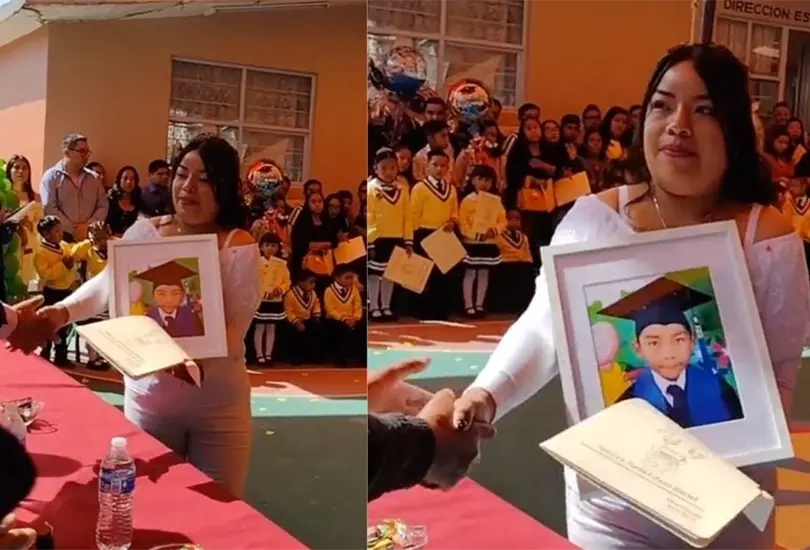 VIDEO: mam&aacute; lleva foto de su hijo fallecido a graduaci&oacute;n de k&iacute;nder. 