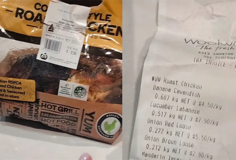 Una mujer de Australia se volvió viral en redes sociales luego de compartir un video en el que expresó su sorpresa y descontento al descubrir que pagó 2220 dólares, equivalente a poco más de 3 mil 700 pesos por un pollo asado en un supermercado Una mujer de Australia se volvió viral en redes sociales luego de compartir un video en el que expresó su sorpresa y descontento al descubrir que pagó 2220 dólares, equivalente a poco más de 3 mil 700 pesos por un pollo asado en un supermercado