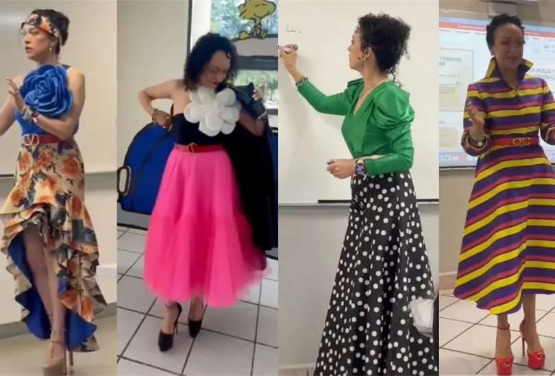 Maestra de Derecho enamora a sus alumnos con vestidos extravagantes en la universidad. Maestra de Derecho enamora a sus alumnos con vestidos extravagantes en la universidad.