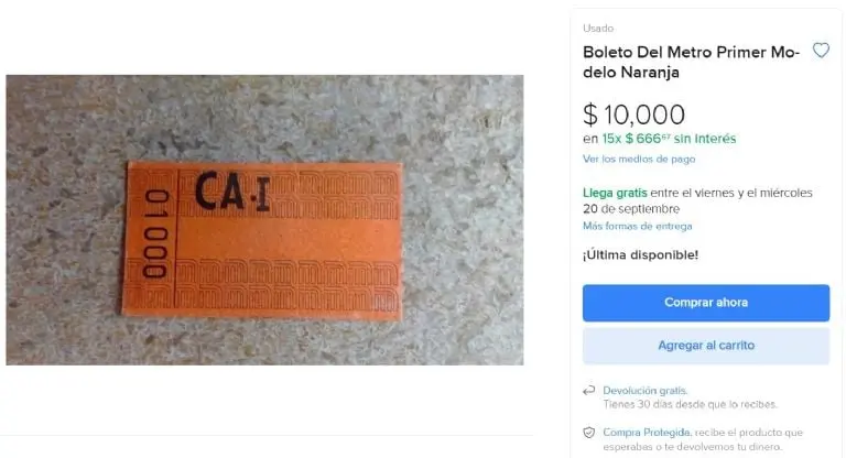 Boleto del Metro se vende en 10 mil pesos (Mercado Libre)