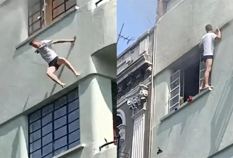 Hombre trata de salvarse del fuego y cae al vacío. Hombre trata de salvarse del fuego y cae al vacío.
