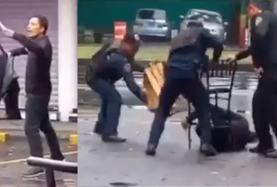 VIDEO: Policías pelean contra hombre armado con cuchillos en Tlalpan. 