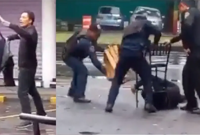 VIDEO: Polic&iacute;as pelean contra hombre armado con cuchillos en Tlalpan. 