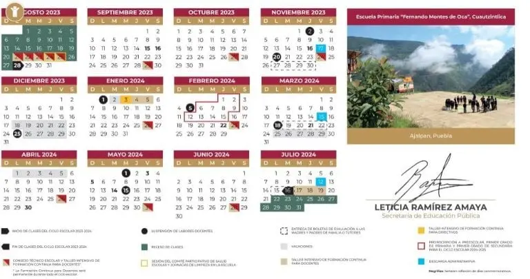 Calendario oficial de la SEP. Foto: SEP.