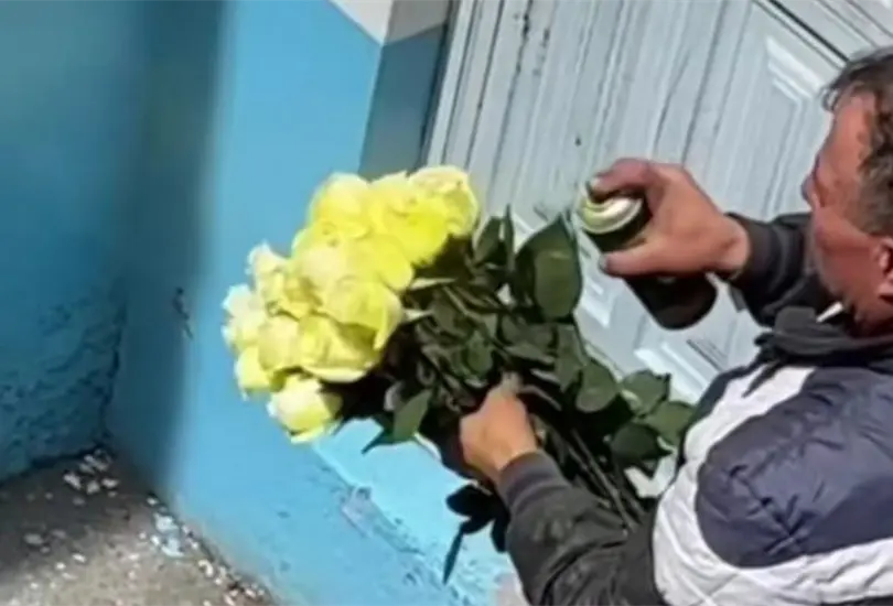 Un hombre fue captado pintando un ramo de flores de color amarillo para sumarse a la famosa tendencia Un hombre fue captado pintando un ramo de flores de color amarillo para sumarse a la famosa tendencia