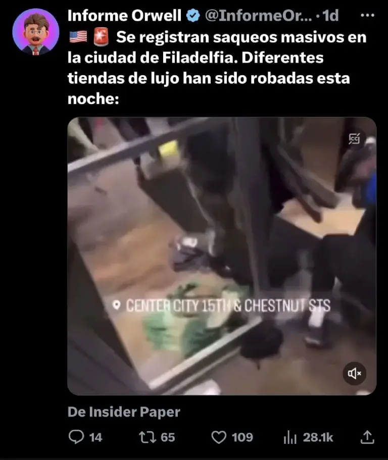 Encapuchados saquean Apple Store y Foot Locker; hay decenas de detenidos Créditos: X (Twitter) Captura de pantalla