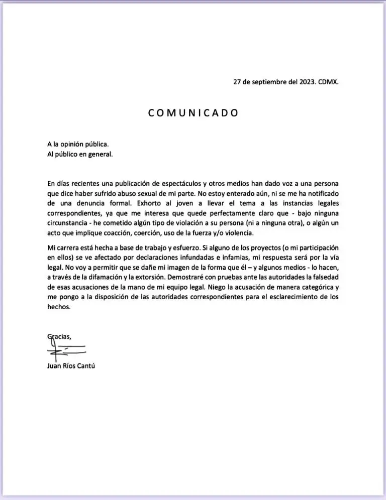Joven acusa a Juan Ríos de abuso y comparte supuestas conversaciones íntimasCréditos: X (Twitter)