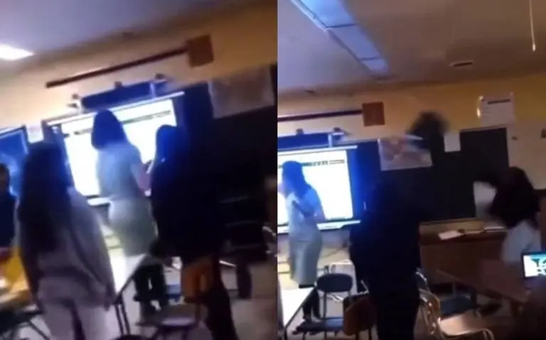 Estudiante arroja silla a maestra. 