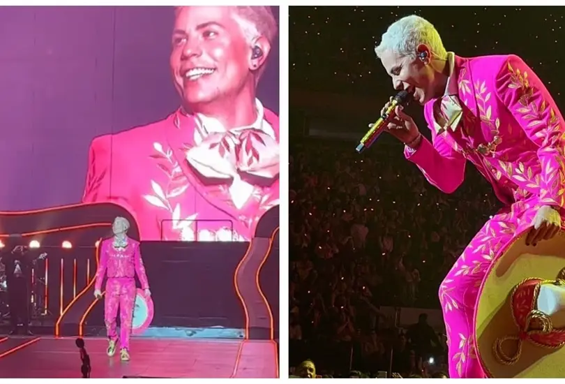 Christian Ch&aacute;vez usa traje de mariachi rosa 