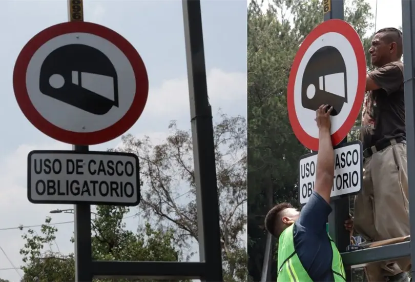 Colocan letreros para que motociclistas usen casco en la CDMX. 