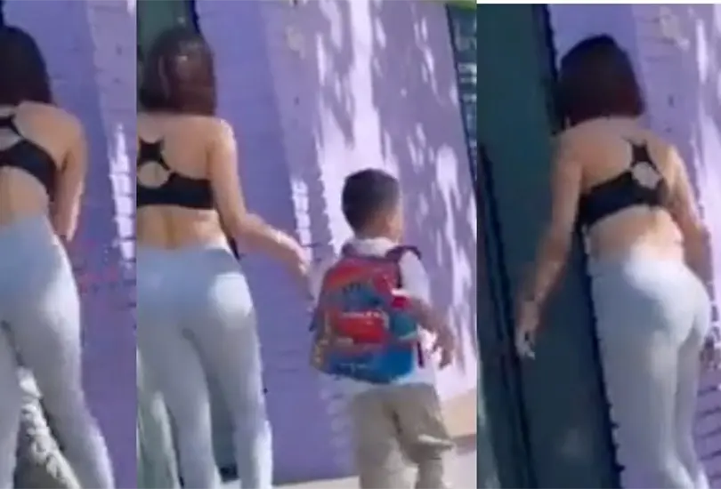Mam&aacute; fit deja a su hijo en la escuela y enamora a los padres de familia. 