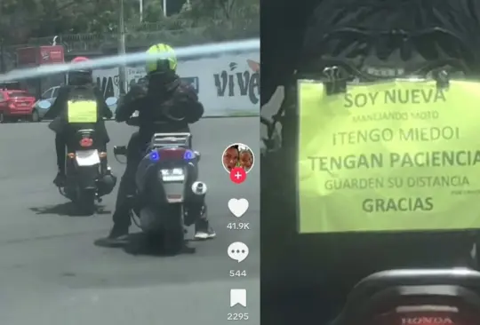 La motociclista se hizo viral por su curioso letrero