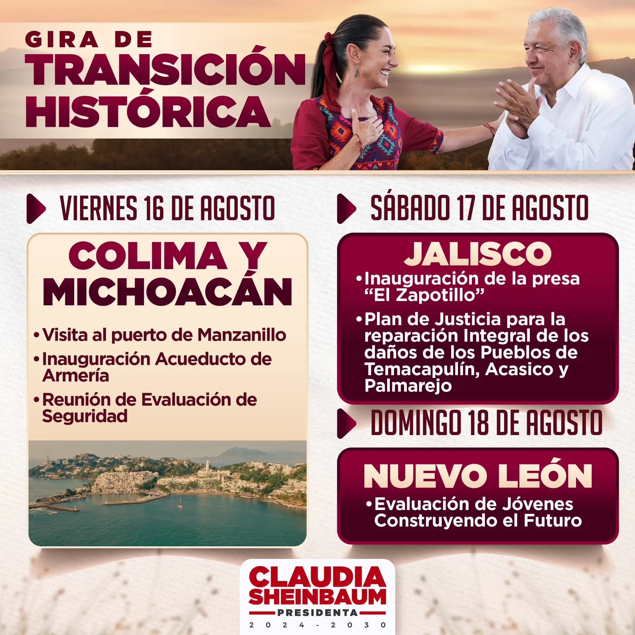 Ruta de Claudia Sheinbaum y AMLO para el fin de semana X @Claudiashein