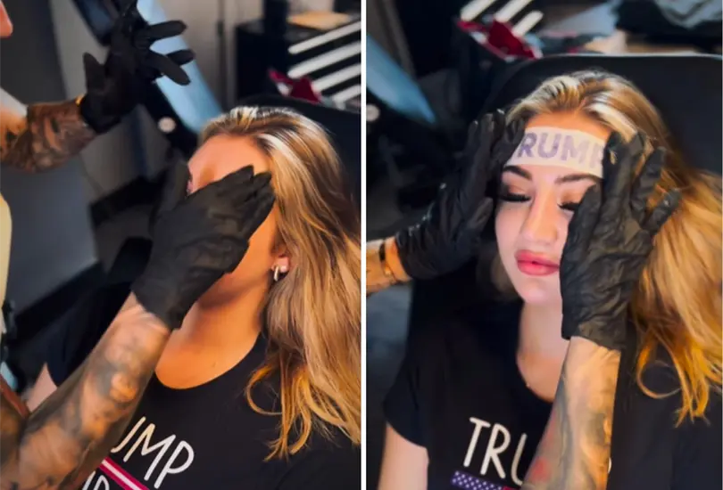 Modelo se tat&uacute;a Trump en la frente