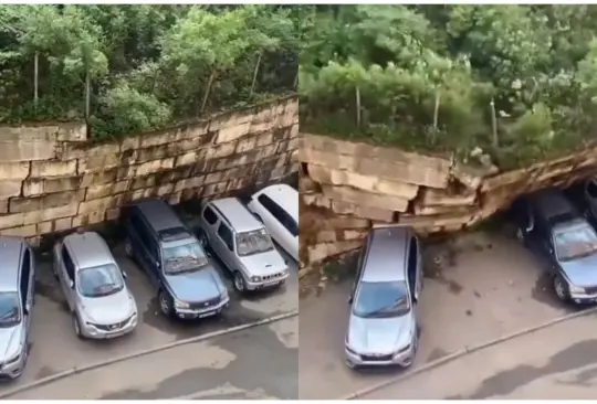 La barda comenzaba a tambalearse cuando la mujer decidió mover su auto.