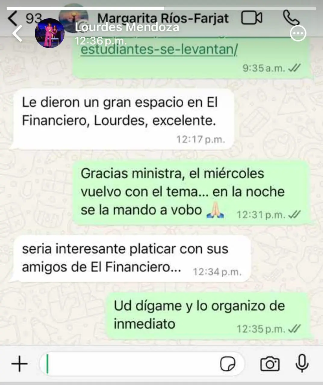 Filtran conversación entre Margarita Ríos-Farjat y Lourdes Mendoza Especial