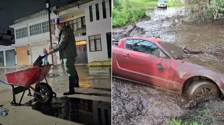 Captan el momento exacto en que el desbordamiento del río en Amecameca arrastra un tianguis