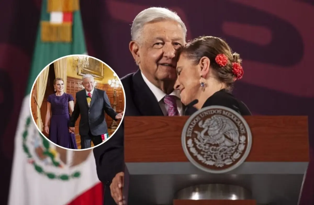  Beatriz Gutiérrez deslumbra con elegante vestido morado en su última ceremonia del Grito junto a AMLO. 