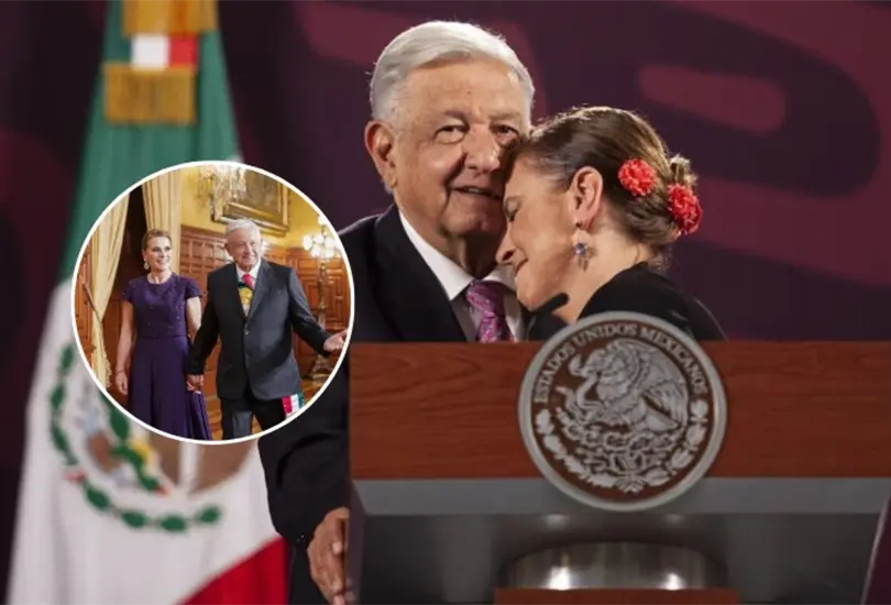 Beatriz Guti&eacute;rrez deslumbra con elegante vestido morado en su &uacute;ltima ceremonia del Grito junto a AMLO.