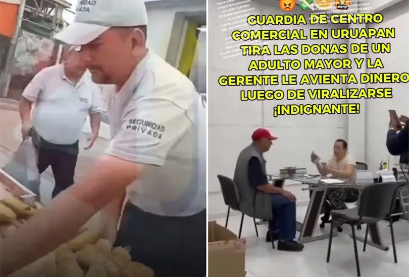 Guardias de plaza comercial tiran las donas de un abuelito