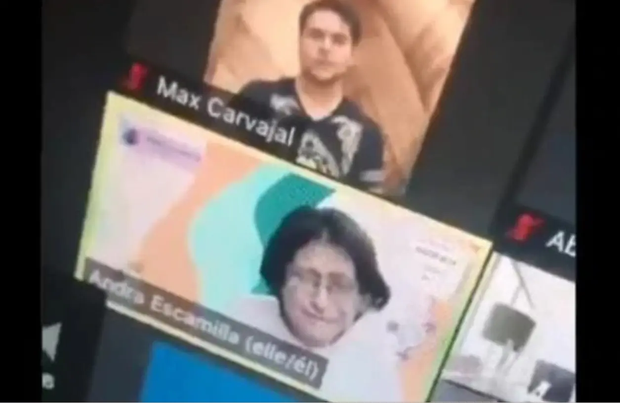 Andra Escamilla se identifica como una persona no binaria y en la videollamada ten&iacute;a los pronombres elle/&eacute;l.