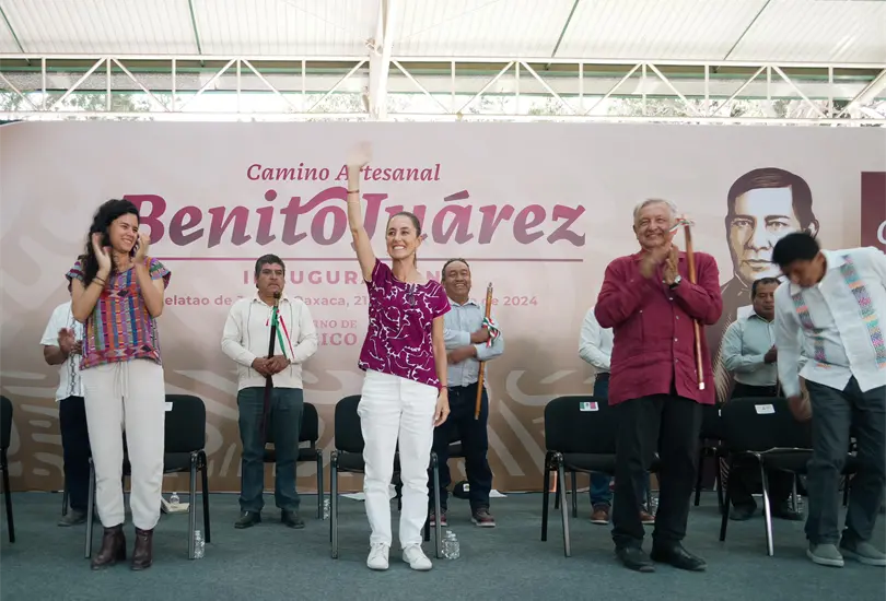 Sheinbaum y AMLO inauguran "Camino de Benito Ju&aacute;rez" en Oaxaca