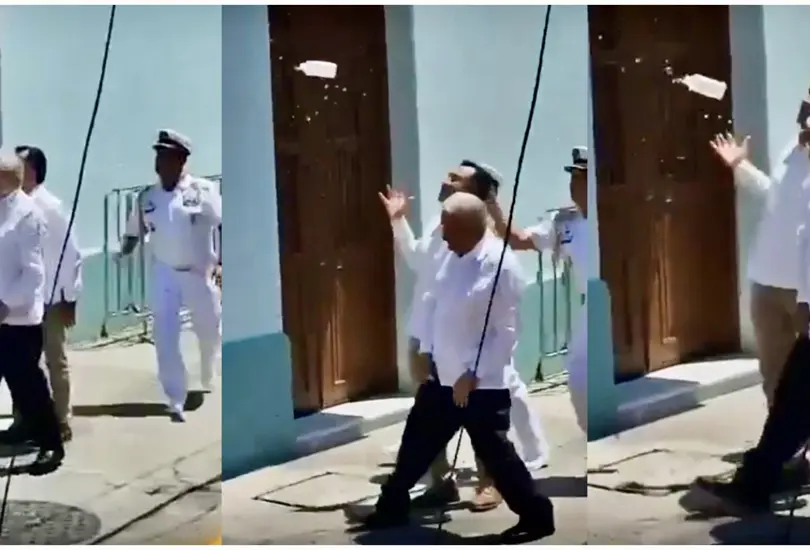 Lanzan botella de agua a AMLO durante visita a Veracruz
