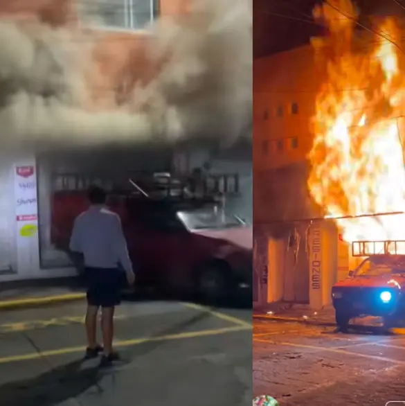 Dueños tratan de salvar su papelería con camioneta y terminan perdiéndolo todo en incendio