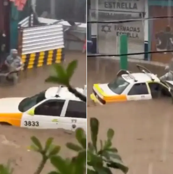 Terror en Acapulco: Corriente de agua arrastra taxi con familia a bordo