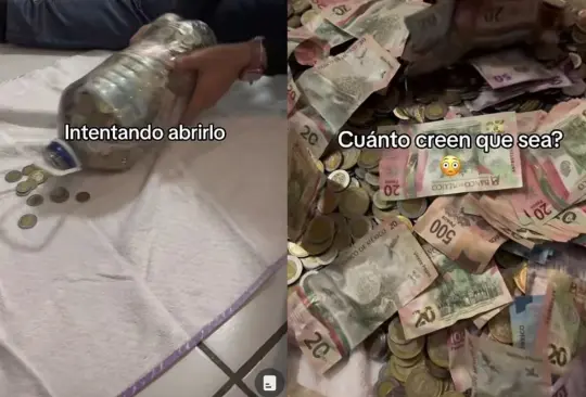 Pareja ahorra sus monedas en garrafón de 10 litros durante un año y juntan miles de pesos