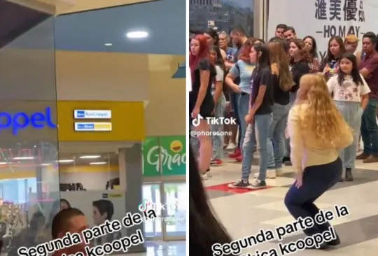 Cajera de Coppel baila para aumentar las ventas. 