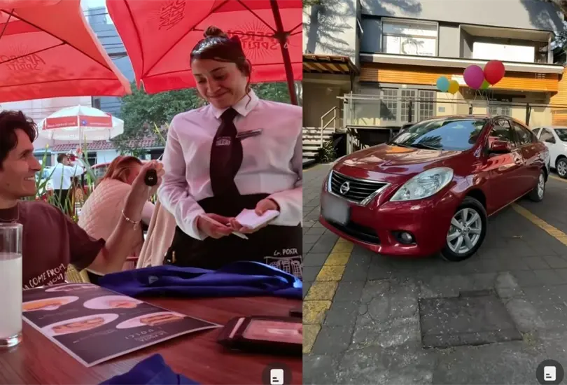 Influencer regala coche nuevo a mesera que lo atendi&oacute;: no me hagas bromas porque voy a llorar