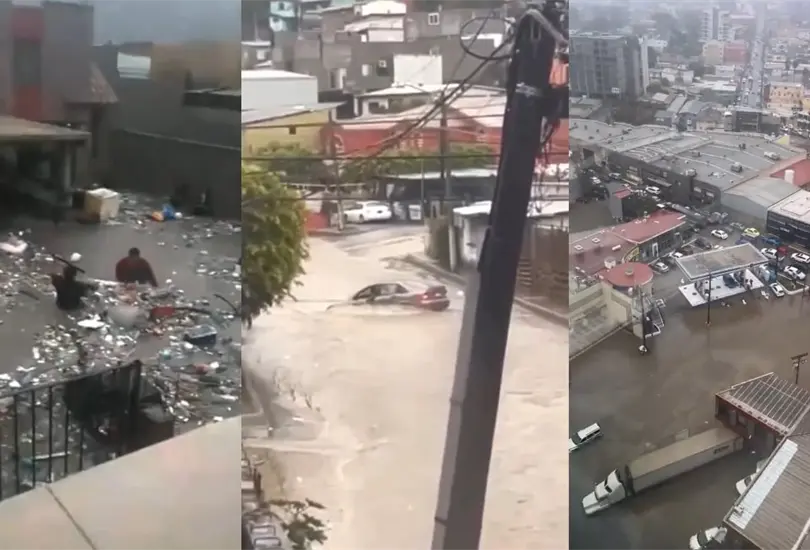 Las impactantes im&aacute;genes de las inundaciones en Tijuana: deslaves, veh&iacute;culos y personas arrastradas por la corriente